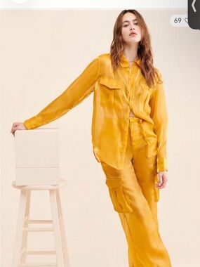 SET! Mustard Wide-Leg Cargo Pant Set - Women's Coordinating Shirt